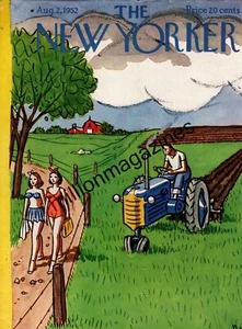 1952 New Yorker August 2 cover only - Distracted Farmer on his Farmall Tractor - Picture 1 of 1