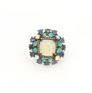Anillo de plata 925 con pavé de flores de piedras preciosas de tanzanita esmeralda de ópalo - Imagen 1 de 7