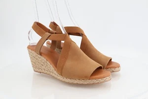 Andre Assous Nanda Espadrille Sandal Size 11M Brown Leather Slingback Wedge - Picture 1 of 14