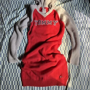 2002 Tommy Hilfiger Pullover Sweater Dress Women’s M Red And Grey - Picture 1 of 12