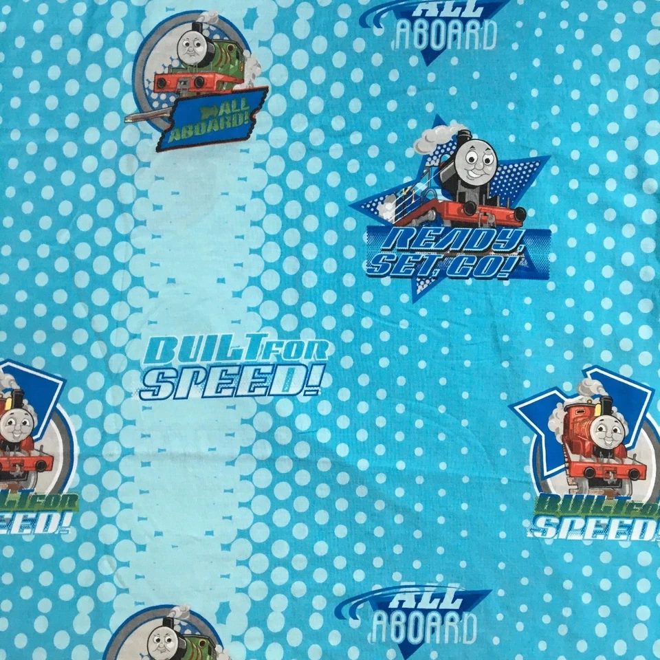 Thomas & Friends Trains Blue Dots Twin Size Flat Sheet Kids Boy's Bedding Fabric - Image 1 of 4