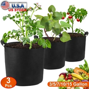 3 Pack Nonwoven Fabric Root Pots Smart Plant Grow Pot Bags 3/5/7/10/15 Gallon - Picture 1 of 13