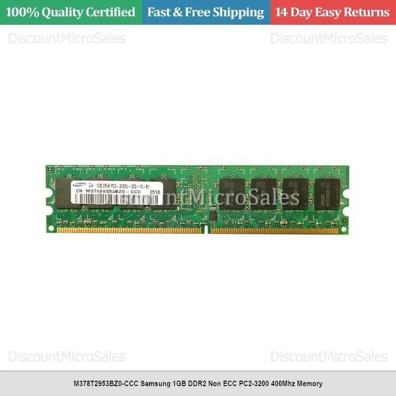 M378T2953BZ0-CCC Samsung 1GB DDR2 Non ECC PC2-3200 400Mhz Memory - Image 1 of 1
