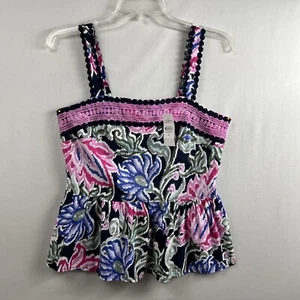 Loft Tank Top Women's Pink Purple Ikat Smocked Peplum Cami Cottage Core size XS - Picture 1 of 9