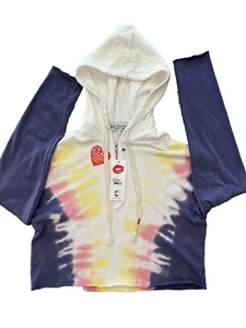 NWT Wildfox Cropped Partial Zip Hadley Hoodie Tie Dye in Edelweiss Wash, M - Picture 1 of 7