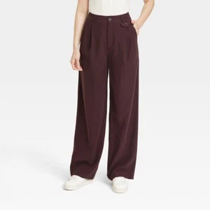 Women's High-Rise Relaxed Fit Full Length Baggy Wide Leg Trousers - Brown SZ 12 - Picture 1 of 3