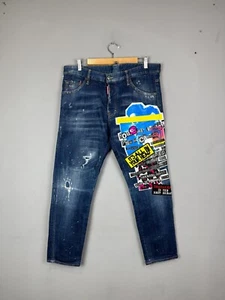 Dsquared2 Jeans Painted Big Logo Blue Ripped Men's 50 Size - Picture 1 of 9