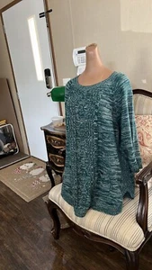 JASON MAXWELL Women Knit Sweater Top Plus 3X Blue Green  Pullover B911 - Picture 1 of 8