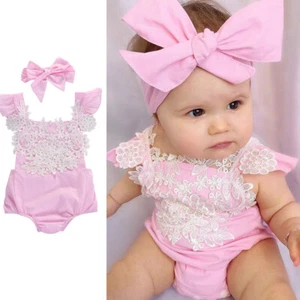 Recién Nacido Bebé Niña Ropa Flor Mameluco Vestido Mono Body Diadema Trajes - Imagen 1 de 11