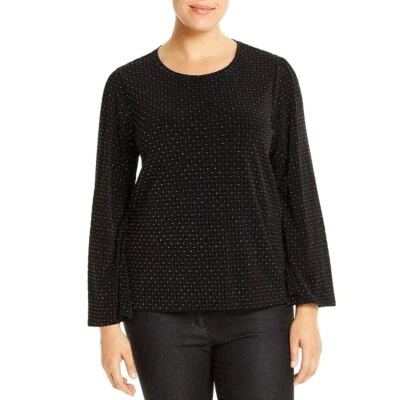Blusa MICHAEL Michael Kors Negra/Dorada Punto Diamante Manga Campana Brillante Talla Grande 2X Foto 1 de 4