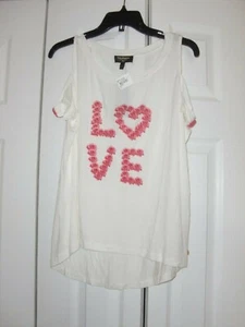 NWT~Women~$48.00~JUICY COUTURE~BRIGHTWHITE~LOGO~STRETCH~COLD SHOULDER TEE size L - Picture 1 of 10