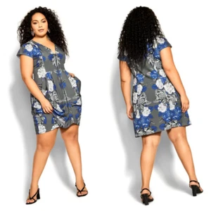 NWT City Chic Grey Floral Zip Front Tunic Dress 20 - Picture 1 of 14