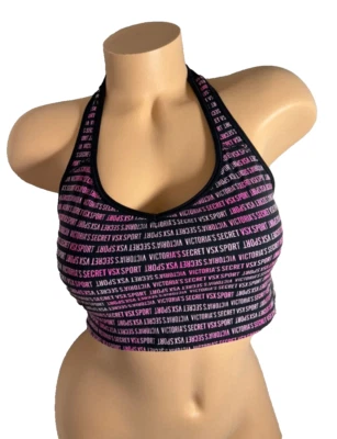 VICTORIA'S SECRET VSX ИГРОК RACERBACK СПОРТИВНЫЙ БЮСТГАЛЬТЕР ЧЕРНЫЙ И РОЗОВЫЙ БОЛЬШОЙ - Изображение 1 из 2