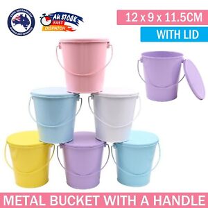 Small Metal Bucket + Lid Pastel Mini Tin With Handle Easter Plant Wedding Party