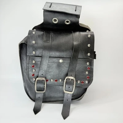 Alforjas de moto Willie & Max negras vintage de cuero con tachuelas estrás Foto 1 de 4