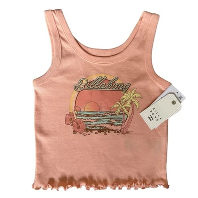Billabong Scenic Tank Girls Size XS Apricot Blush Beach Scene Cotton NWT - Image 1 of 4