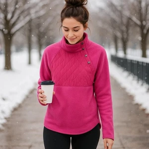 J. Pullover de manga larga acolchado con cuello de botones para mujer XS rosa acogedor preparación - Imagen 1 de 12