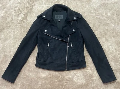 Jaqueta preta XXS Banana Republic motociclista moto camurça sintética - Imagem 1 de 4