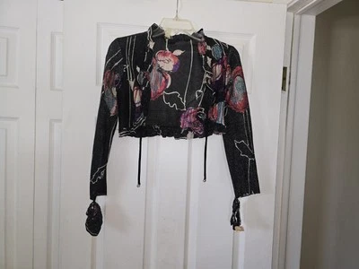 Chaqueta de Vestir Saks Fifth Avenue Young Circle Vintage Pequeña Floral Negra Brillante Foto 1 de 4