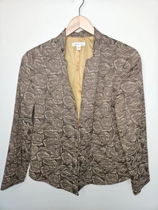 Coldwater Creek Blazer Jacket Women 16 Brown Gold Floral Jaquard Cotton Blend  - Picture 1 of 15