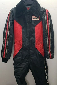 VTG 70s/80s Chaparral Snowmobile Snow Suit Bib Overalls Adult Medium Belted Blue - Picture 1 of 24