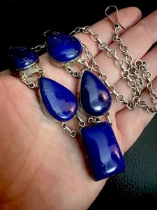 (D&L) Fine Sterling Silver Large Lapis Lazuli Necklace, 925, 54.1g - Picture 1 of 7