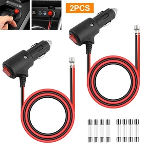2pcs 12V Fused LED Car Cigarette Lighter Plug Socket Adapter with On/Off Switch - Picture 1 of 7