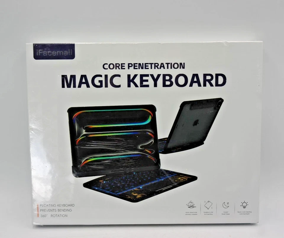 Magic Keyboard Style Case iFacemall 10.2" iPad 9 8 7 Gen Trackpad RGB Black New - Image 1 of 2