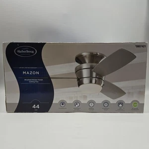 Harbor Breeze Mazon 44-in Brushed Nickel Flush Mount Ceiling Fan LED 00728 Read - Picture 1 of 10