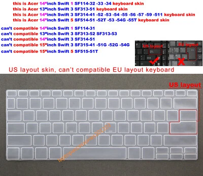 Keyboard Skin Cover for Acer 14"inch Swift 1 SF114-32 SF114-33 SF114-34 SF313-51 - Image 1 of 4