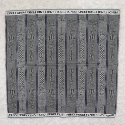 N651 FENDI Gris Jacquard Algodón Bufanda Bufandas Bolsillo Cuadrado 17.5" X 17" Foto 1 de 4