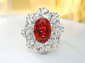 8ct Floral Lab Grown Ruby Ring in 18K Gold Vermeil with Bold Statement Design - Picture 1 of 10