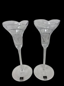 Miller Rogaska Crystal Candlesticks Cut Swirl Scalloped Edge Slovenia 8” Maestro - Picture 1 of 8