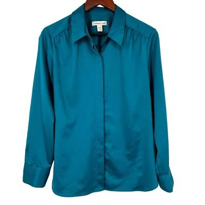 Blusa Camisa Coldwater Creek Grande 14 Formal Sedosa Cena Verde Azulado Madura Foto 1 de 4