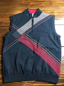 Cutter & Buck Vest, Men's Size Large, Black, Striped, Golf, Pullover, 1/4 Zip - Picture 1 of 7