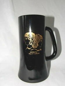 Vintage Tiara Zodiac Astrology Gemini Cup Mug Glass Black Zodiac Original Box  - Picture 1 of 12