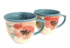 Pioneer Woman Vintage Flea Market Floral Turquoise 16 Oz Coffee Cups Mugs (2) - Picture 1 of 4