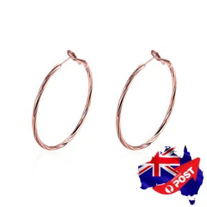 Women's New 18K Rose GOLD Filled Elegant Twisted Round Hoop Dangle Clip Earrings - Picture 1 of 9