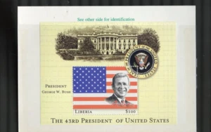 George W. Bush 43. Präsident der Vereinigten Staaten 2000 Briefmarkenbogen Liberia 100 $ - Bild 1 von 1