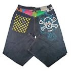 Y2K DELF Jeans Mens Sz 38x32 (Actual 36x30) Embroidered skeleton & skull