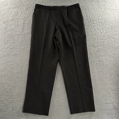 Pantalones de vestir Calvin Klein para hombre marrón talla 36x30 a rayas cónicas 100 % lana Foto 1 de 4