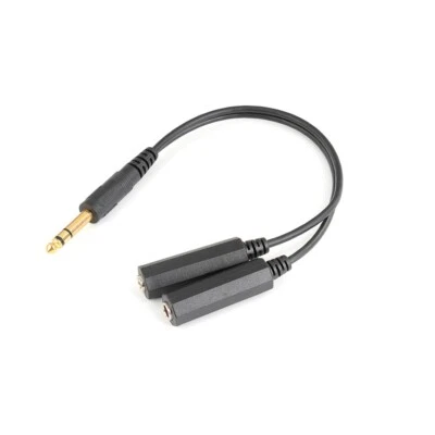 6.35mm Stereo Plug Male to Dual 1/4" 6.35mm Jack Female Y Splitter Adapter Cable - Image 1 of 4