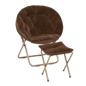 Round Folding Faux Fur Saucer Chair Oversized Large Comfy Furry Moon Chair,Brown - Picture 1 of 5