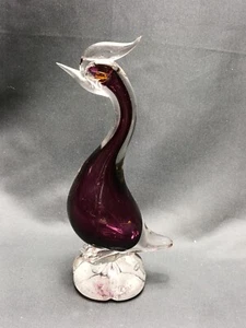 Vtg Tall Mid-Century Murano Art Glass Duck Figurine Goose Heron Purple - Picture 1 of 18
