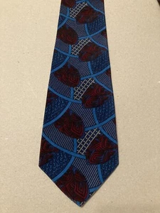 Oleg Cassini Red Blue Gray Abstract Design Mens Poly Tie NWOT Clean - Picture 1 of 2