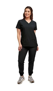 Womens 7 Pocket Scrub Set V-Neck Top and Jogger Pant Medical Nursing Uniform - Picture 1 of 37