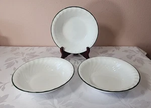 Corelle Corning White Swirl Soup Cereal Bowl Dark Green Rimmed 7-1/4 (#2) 3pc - Picture 1 of 7