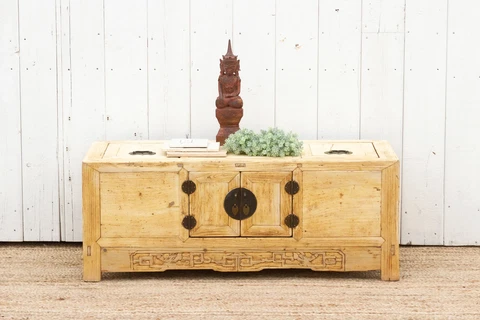Antique Bleached Wood Chinese Chest Cover