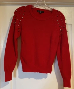 INC International Concepts Sweater Size XS Red Ribbed w/silver beads detail - Picture 1 of 3