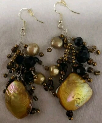 STERLING SILVER, SHELL,FRESH WATER PEARL & GLASS EARRINGS 👌 😍  - Image 1 of 4